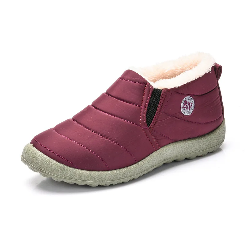 Большие размеры 35-44, водонепроницаемые зимние сапоги, женская зимняя обувь, толстая плюшевая обувь с хлопчатобумажными стельками без шнуровки, женская обувь на плоской подошве, WSH3139 - Цвет: Purple red