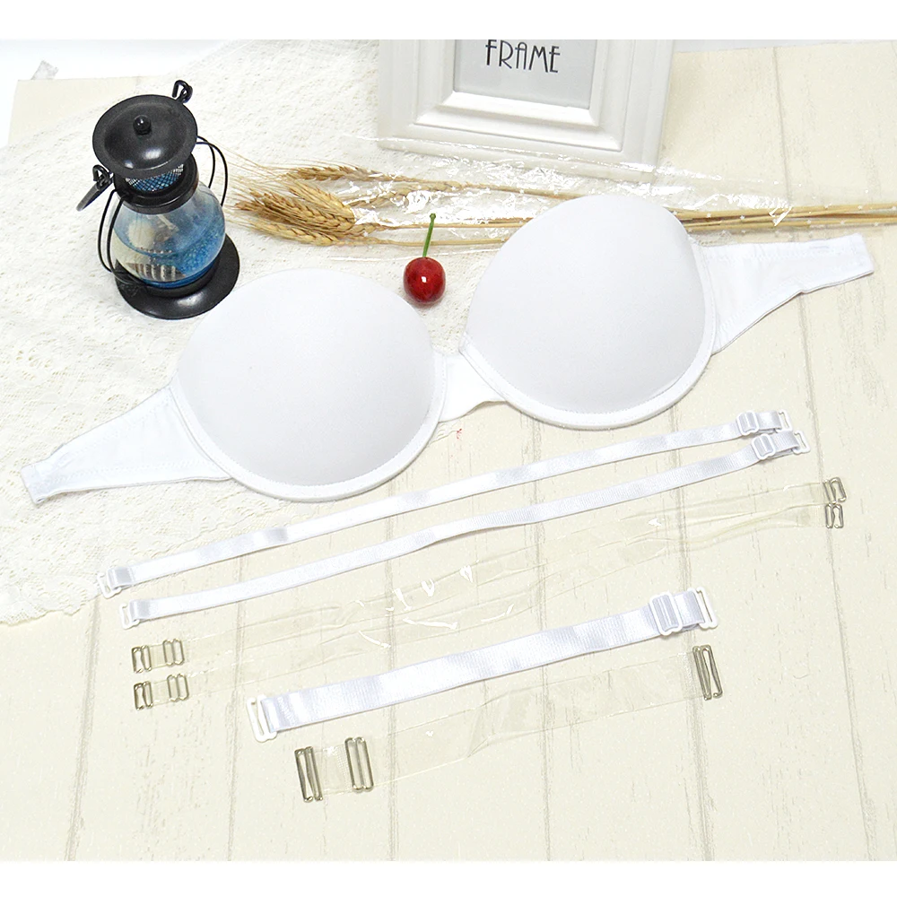 

White Bra Women Sexy Push Up Simple Underwear Invisible Silicon Strapless Backless Multifunction Adjusted 70 75 80 85 90 A B C D