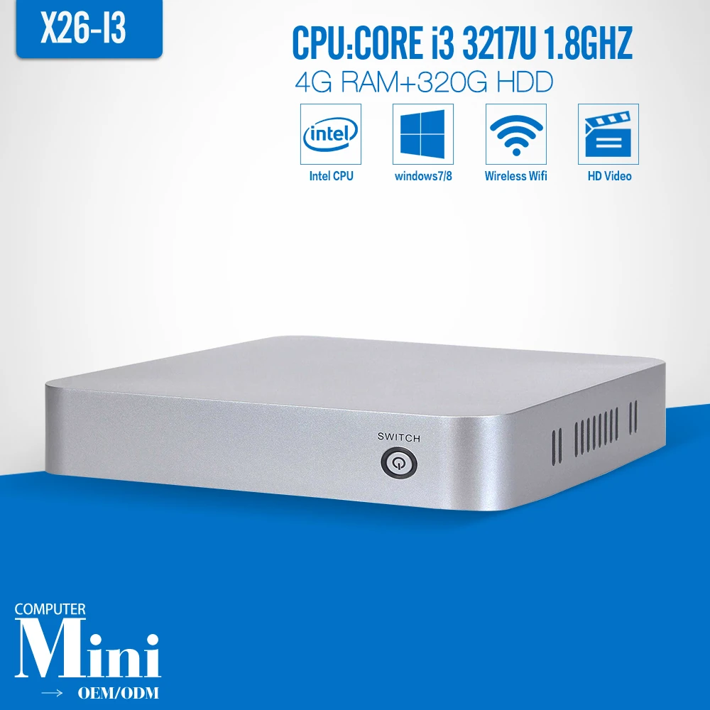  Mini Computer Fanless Mini PC Windows 7 Core i3 3217U 4G/320G/WIFI Single Lan industrial PC Mini Computador 