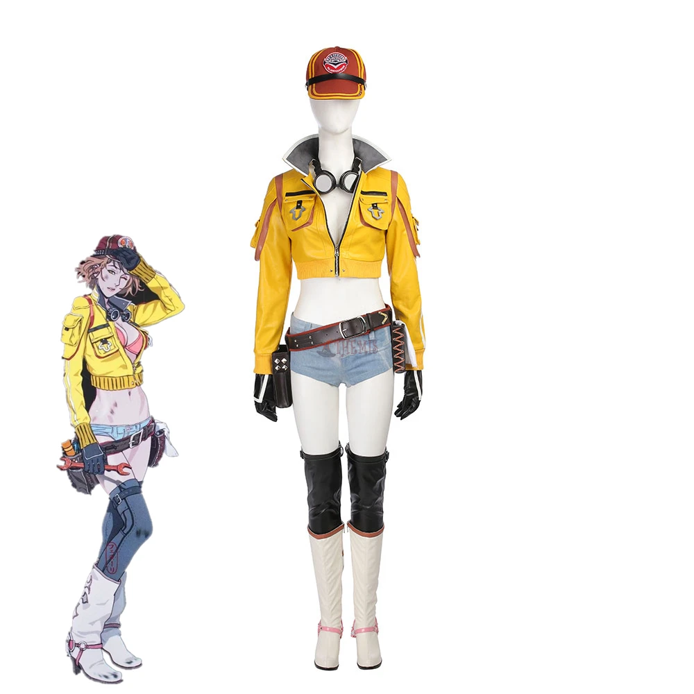 2017 Athemis Final Fantasy Cindy Aurum Cosplay Costumes Woman Yellow Mechanic |