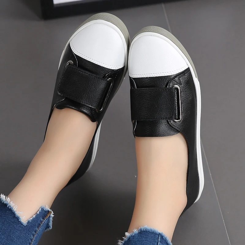 Bout Mujer white Chaussures Black Profonde Cuir Printemps Femmes En De Appartements Peu Qualité Ae428 Rond Haute Zapatos 1OqwxTz