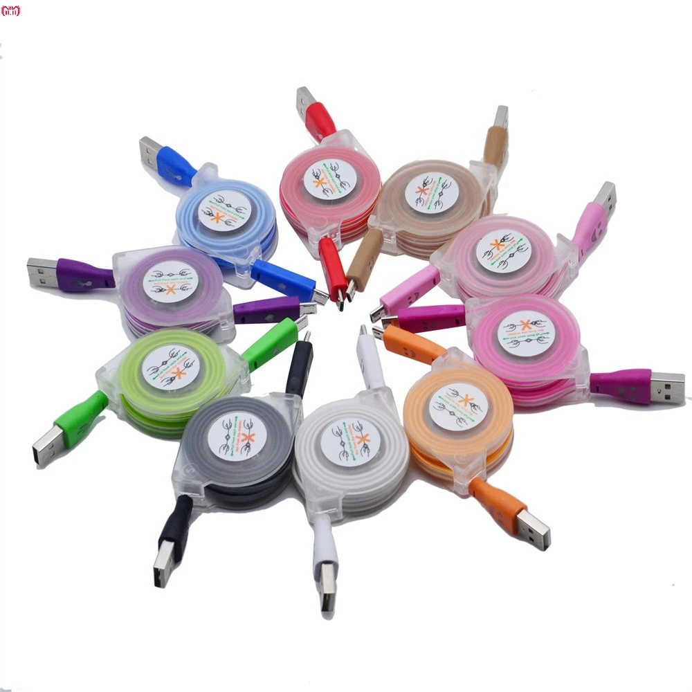 

HL 1M LED Light Micro USB to USB Retractable Cable Data Charger Charging Cord for Any Micro USB(v8) port phone Dropship Nov.7