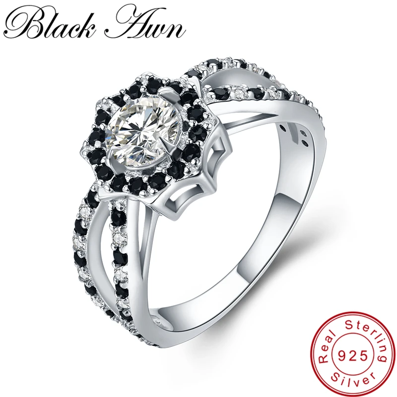 [black Awn] Fine Wedding Rings For Women Genuine 925 Sterling Silver