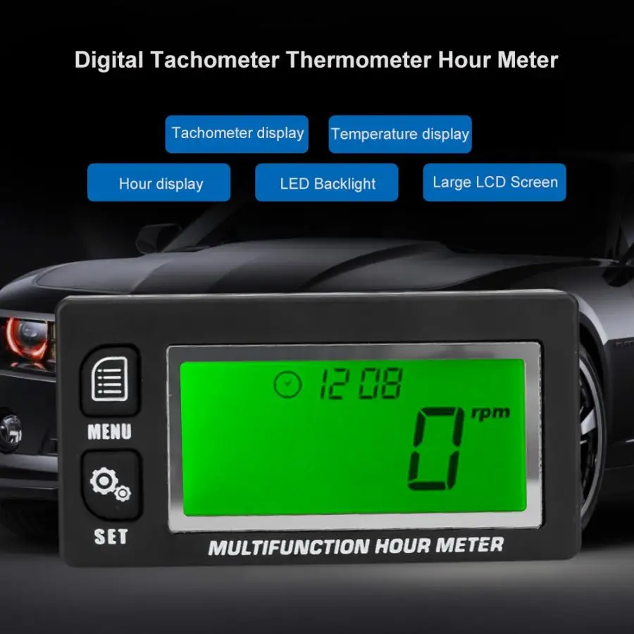 Универсальный ЖК-цифровой термометр Тахометр Температурный датчик темп счетчик часов для мотоцикла ATV Лодка RPM измерительная система