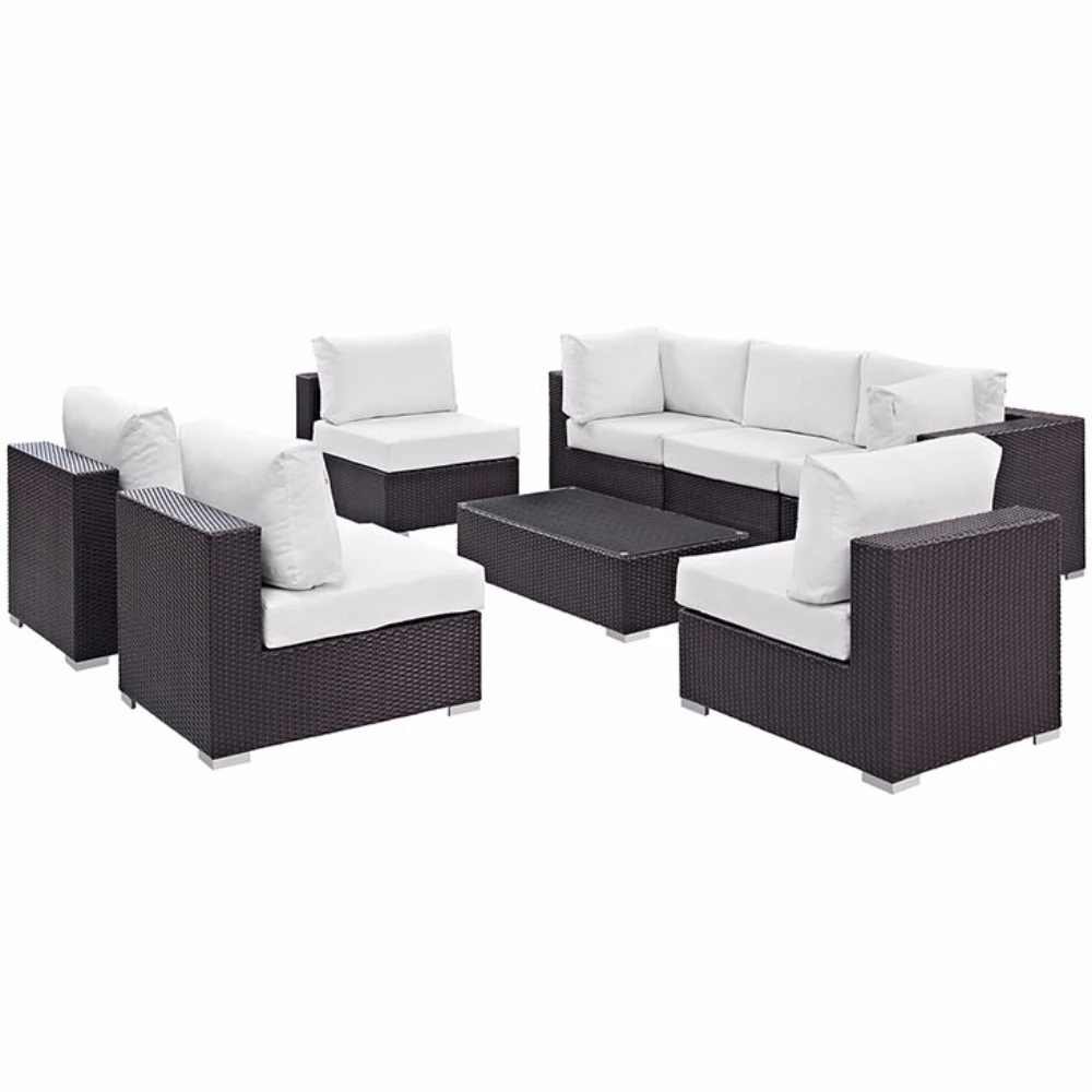 Convene 8 Piece Outdoor Patio Sectional Set, Espresso White Size : 64Lx226Wx33.5H, EEI-2205-EXP-WHI-SET