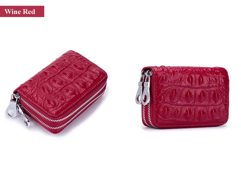 Lomelobo Lady Alligator Card Wallet Genuine Leather Girls Dual Zipper Coin Purse Women Card Holder Female Credit ID Cards Wallets HCL3257 Details (17)