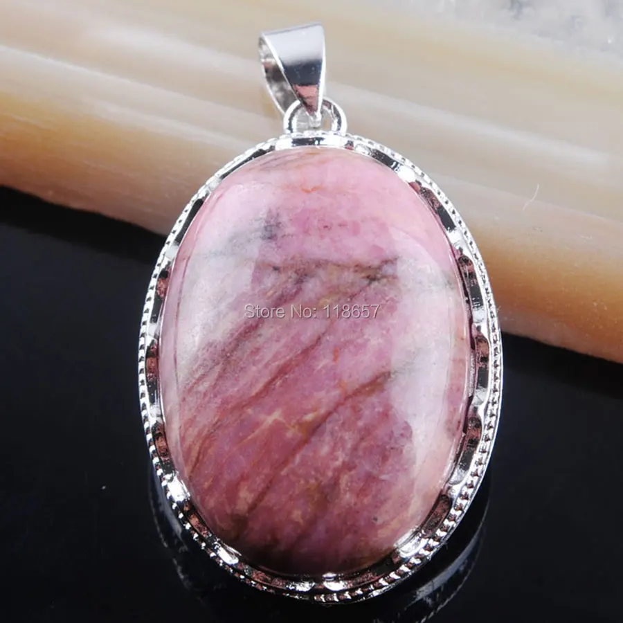 

YOWOST Natural Rhodochrosite Gem Stone Oval Bead Pendant Jewelry Charm 1pcs IN3342