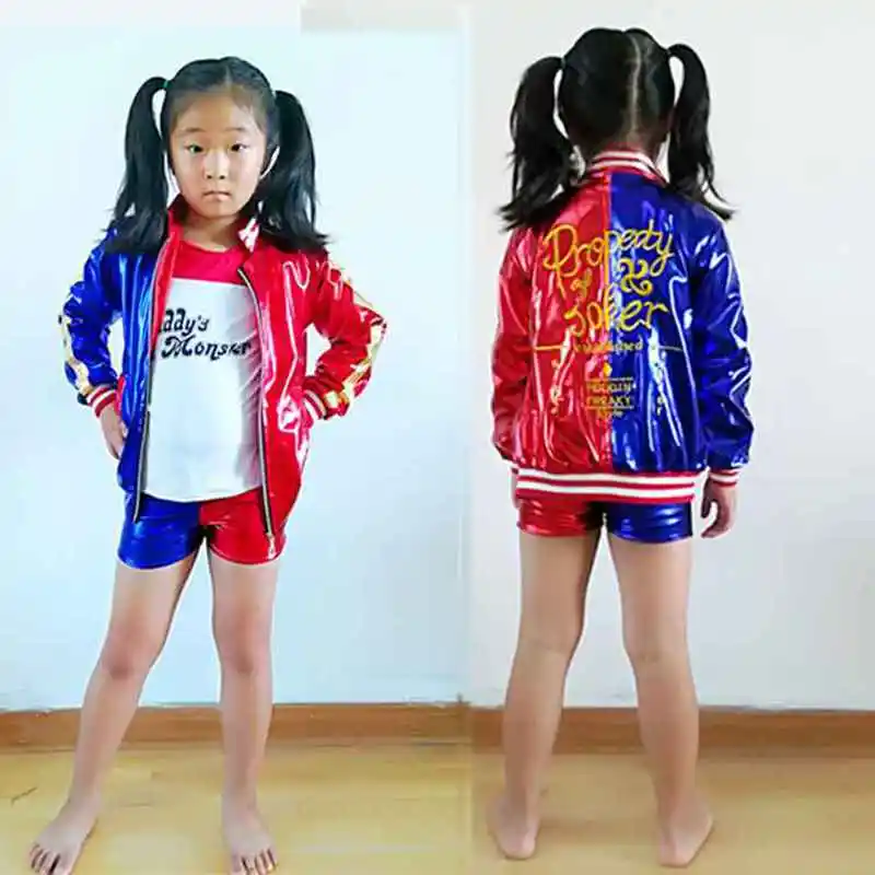 

Movie Suicide Squad Harley Quinn Halloween Costumes for Girls Kids Party Children Clothes Cosplay Embroidered Suit Full set