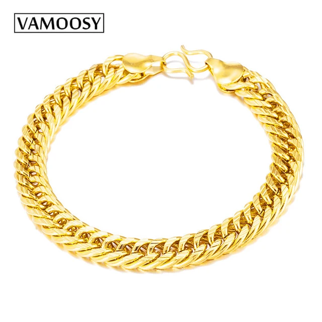 Vamoosy Real Mens Bracelet Chain Polished 24k Placer Gold Color Vamoosy Real Mens Bracelet Chain Polished 24k Placer Gold Color Copper Chains For Men Cuban