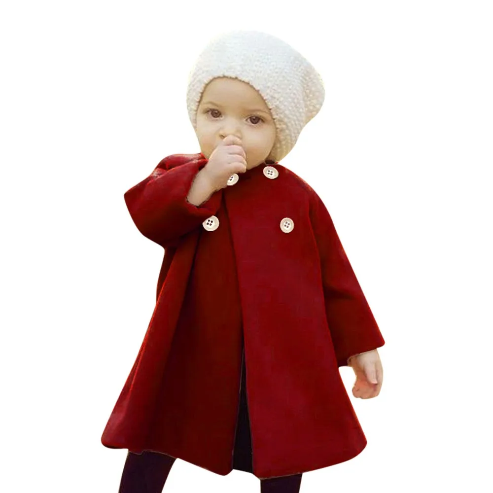 Теплое милое шерстяное пальто осенне-зимняя модная красивая одежда для маленьких девочек плащ куртка на пуговицах теплое пальто Одежда для детей