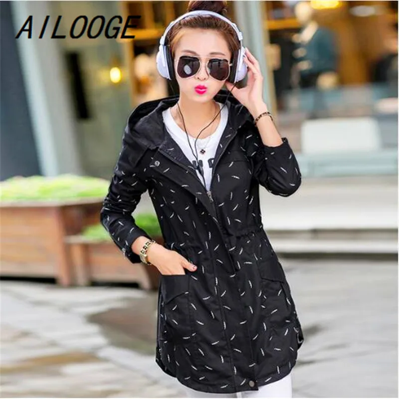

AILOOGE 2018 New And Fashion Hot Selling Leisure Female Printing Jacket Women Coat Windbreaker Long Sleeve Spring Jacket