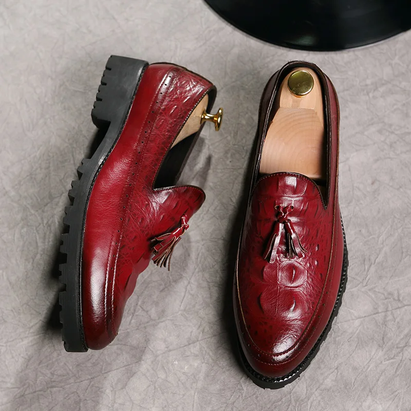 men fashion shoes leather luxury brand italian formal tassel dress footwear designer snake skin platform oxford shoes for men (26)