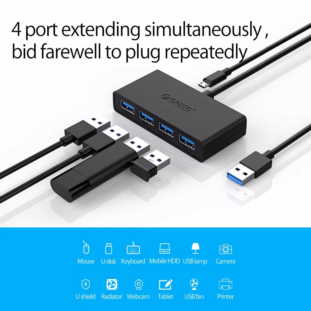 ORICO высокоскоростной 4 порта USB3.0 концентратор USB порт USB микро порт концентратор зарядный концентратор USB разветвитель для Apple Macbook Air ноутбук ПК планшет