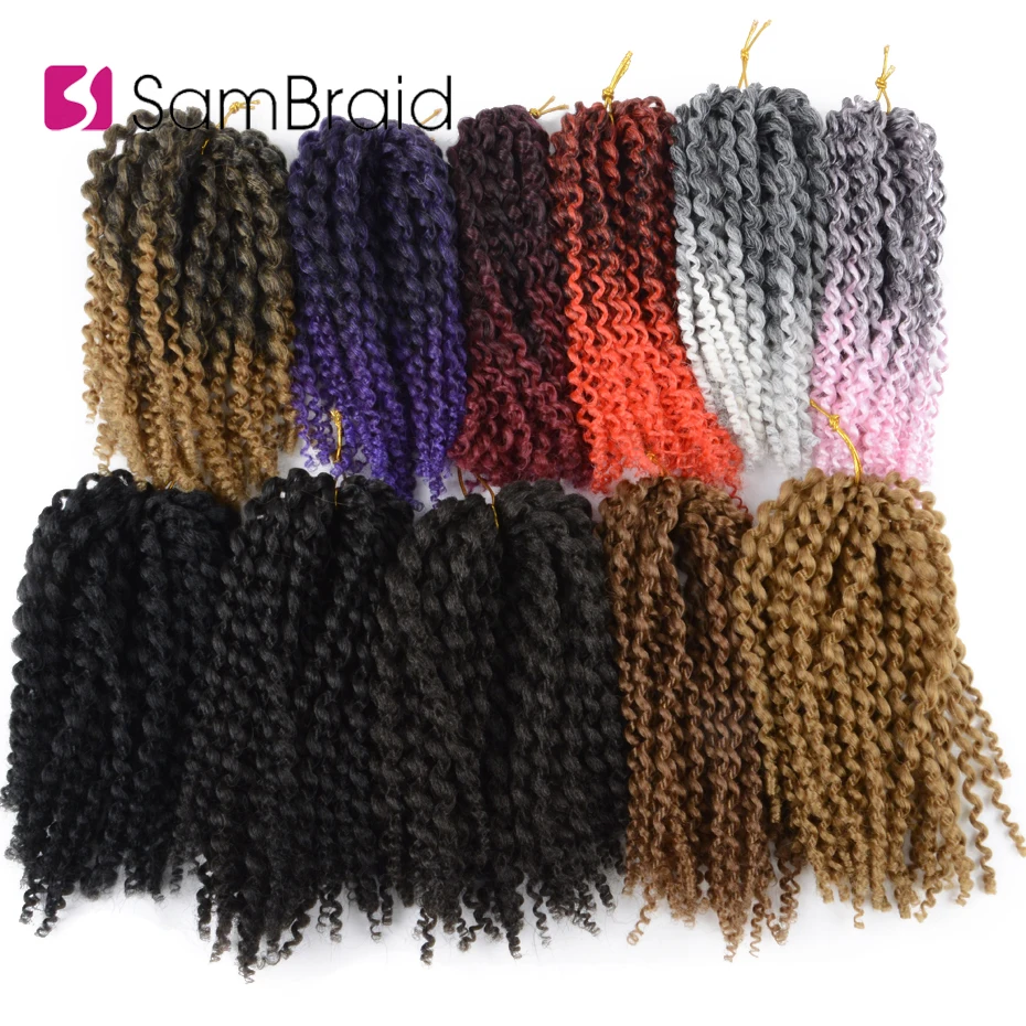 SAMBRAID афро Вьющееся кружево Волосы вязанные косы 8 дюймов Ombre Marlybob крючком волосы 3