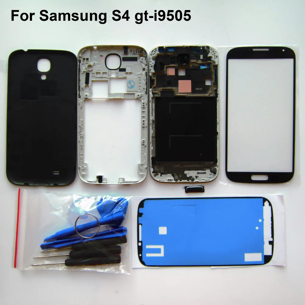 Black S4 Full Housing Repair Parts For Samsung GT i9505 Front frame Middle Frame battery cover