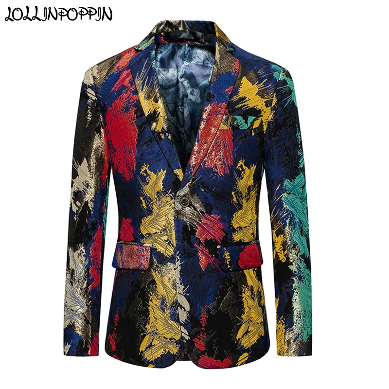 Men Multicolor Scrawl Printed Suit Jacket Two buttons Single Breasted ...