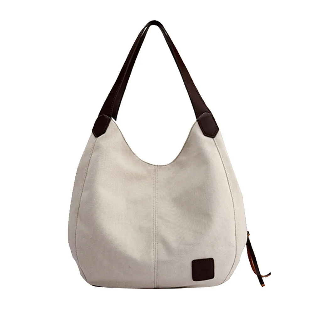 INS женские холщовые сумки из мягкой кожи, винтажные высококачественные женские вместительные Сумки на одно плечо - Цвет: White