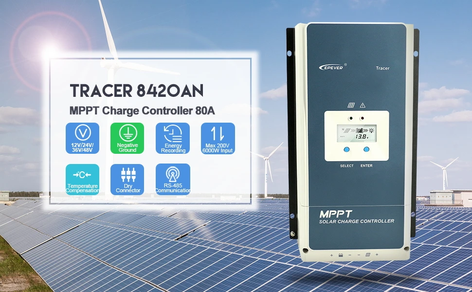 EPever 80amp MPPT контроллер солнечного заряда 48 В/36 В/24 В/12 в Отрицательная наземная подсветка lcd Max 200 в PV VOC Входной регулятор