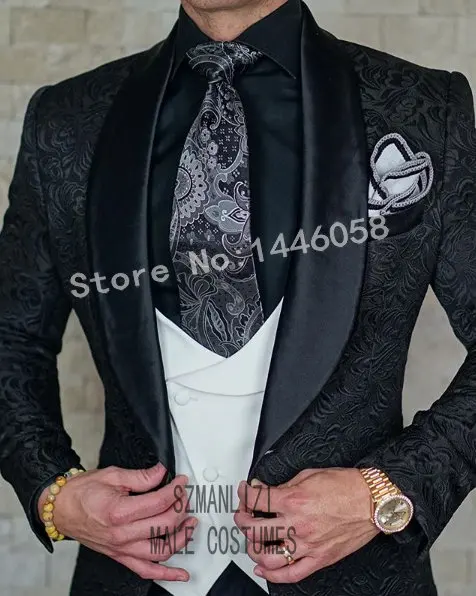 SZMANLIZI رجل بدل زفاف 2019 الايطالية تصميم مخصص الأسود التدخين سهرة سترة 3 قطعة العريس Terno الدعاوى للرجال