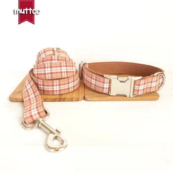 

MUTTCO retailing durable soft dog accessory handmade cotton and nylon dog collars and leashes set THE ORANGE PLAID 5sizes UDC042