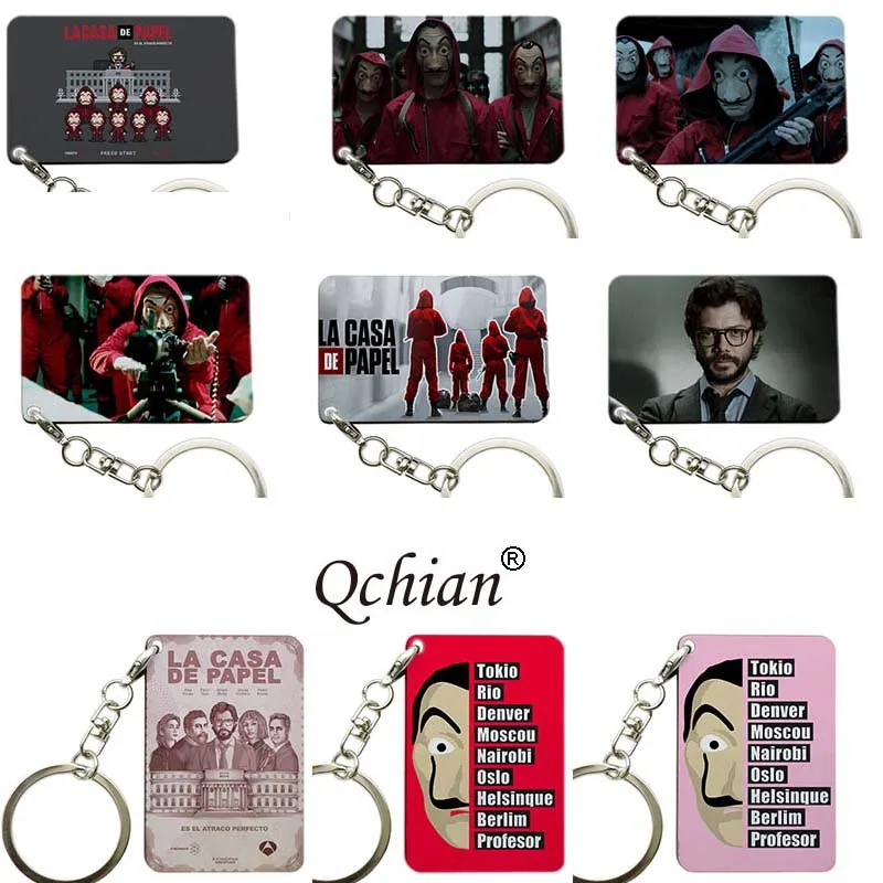 

2019 Wooden Keychain One Sided Money Heist House of Paper La Casa De Papel Key Chain Pendant Accessories Key Ring
