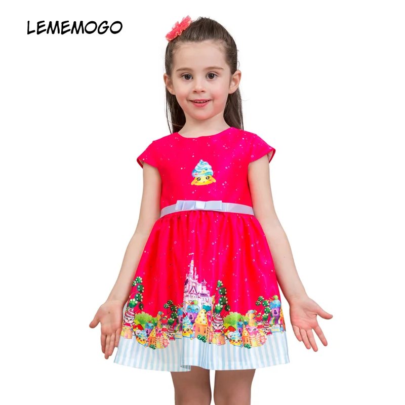 

LEMEMOGO New High Quality Girl Christmas Dresses Baby Kids Ribbons Casual Clothes Cartoon Princess Pageant Party Dress for Girl