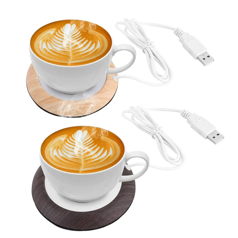 USB Wood Grain Cup Warmer Heat Beverage Mug Mat Keep Drink Warm Heater