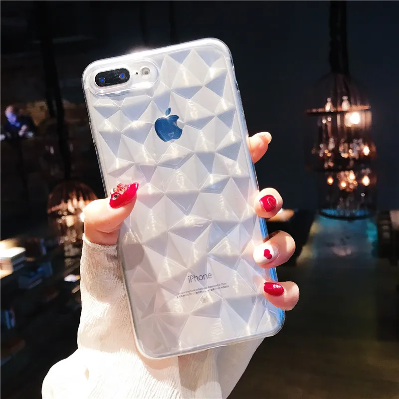 Luxury Simple Geometric Diamond Pattern Case For Iphone X 7 8 6 6s Plus shine Soft TPU Transparent Case For Iphone 7 Case Cover