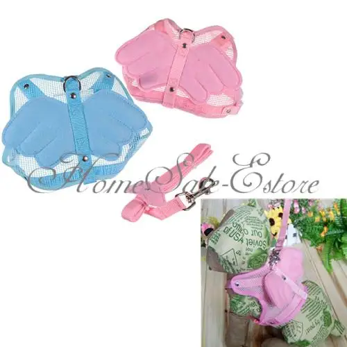Pet Dog Cat Adjustable Angel Wing Safety Harness Lead Leash Pink Blue 3