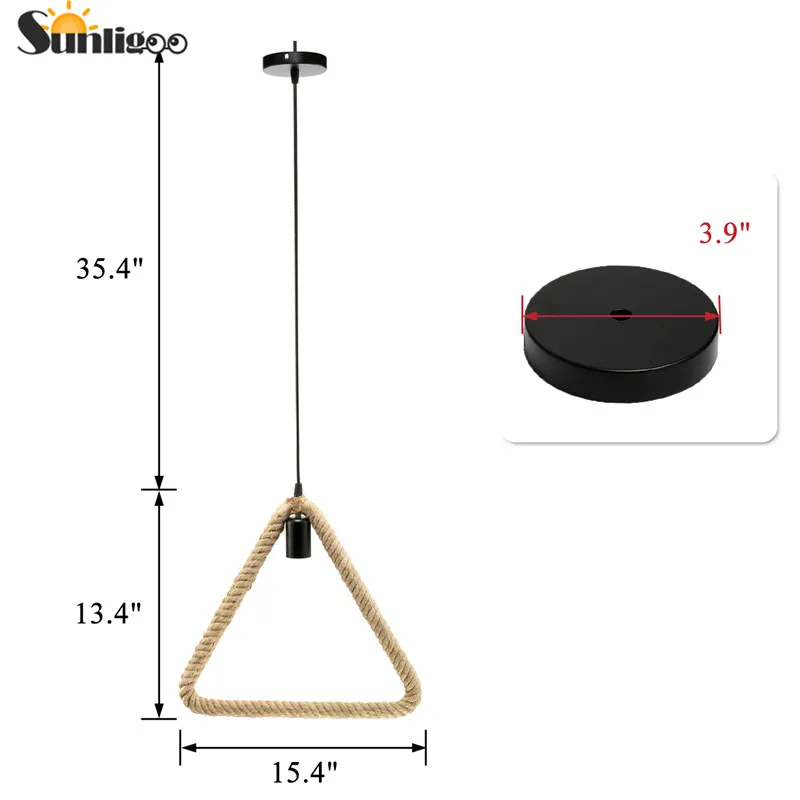 Sunligoo Европейский ретро стиль черный металл с пеньковой веревкой птичья клетка Алмазная Пирамида Форма Потолочный подвесной светильник абажуры 1 шт