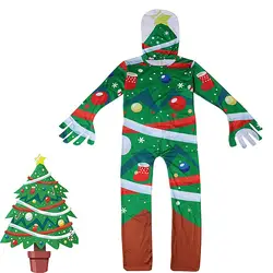 Детский костюм для костюмированной вечеринки, зеленый комбинезон с рождественской елкой, нарядная одежда, детская праздничная одежда