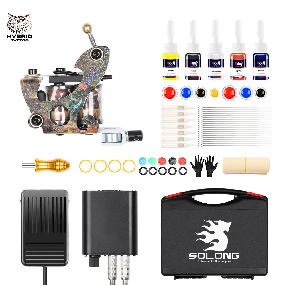 Hybrid Complete Tattoo Machine Kit Set For Beginner Power Supply Foot
