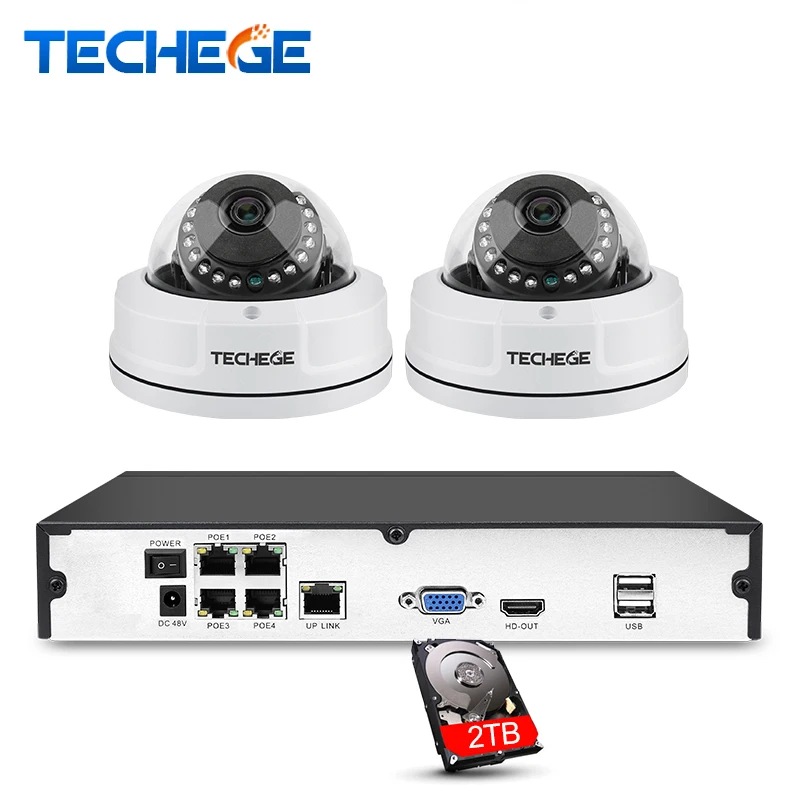 

Techege 4CH 1080P CCTV System POE NVR 1080P Video Output 2PCS 3000TVL 2MP Vandalproof IP Camera Home Security Surveillance Kits