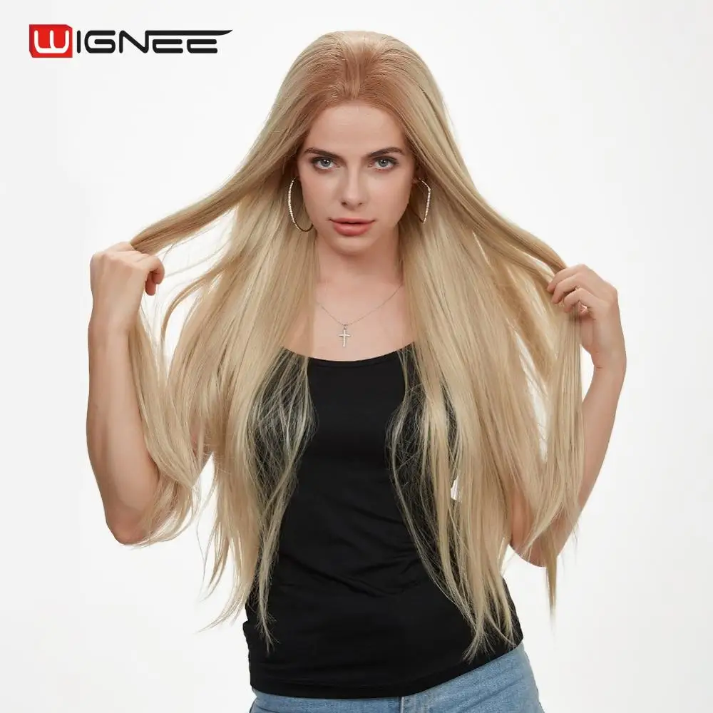 

Wignee Lace Front Free Part Synthetic Wigs For Women High Density Temperature Ombre Brown Long Straight Hair Game Of Throne Wigs