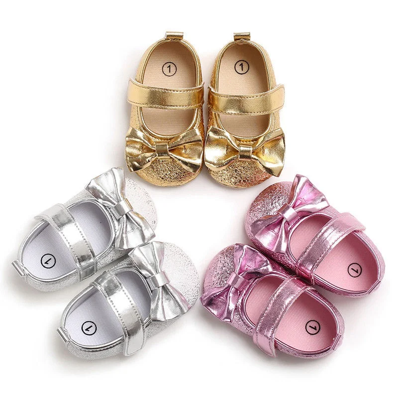 Nouveau-né infantile bébé filles fantaisie Bow princesse chaussures enfants semelle souple berceau chaussures ensemble