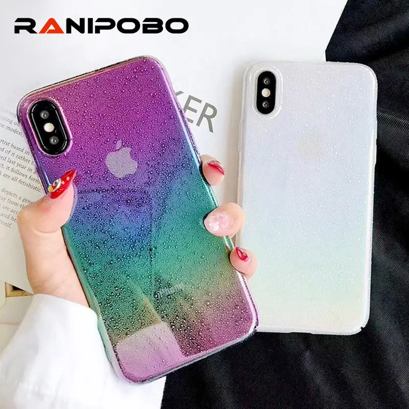 

Fashion Glitter Rainbow Translucent Waterdrop Phone Case For iPhone X 6 6S Plus 7 7Plus 8 8Plus Soft TPU Colorful Back Cover