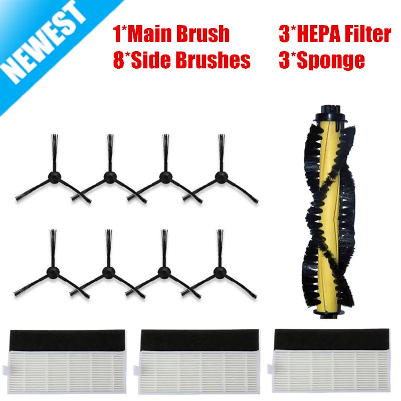 

15PCS/LOT New 1*Main Brush+3*HEPA Filter+3*Sponge+8*Side Brushes for ILIFE a4 Robot Vacuum Cleaner Parts chuwi ilife a4
