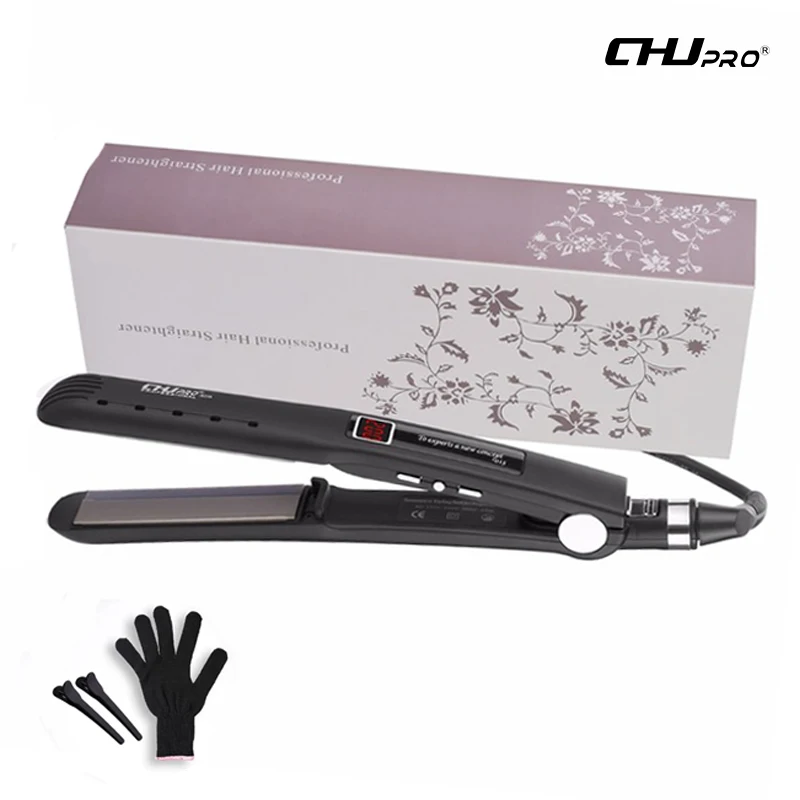 

CHJ Negative ionic Hair Straightener Ceramic Straightening Irons LCD Display Tourmaline Plate Black Flat Iron Styler Hair Tools