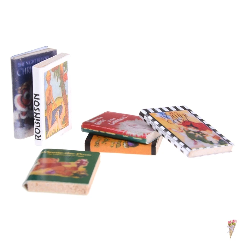 6 шт./лот Миниатюрные книги для кукольного домика 1:12 Разноцветные деревянные