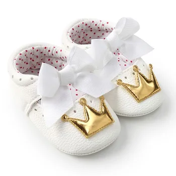 

Spring Autumn PU Cute Butterfly Crown Anti-slip Toddler Shoes Princess Baby Soft Soled Shoes Indoor Crib Shoes