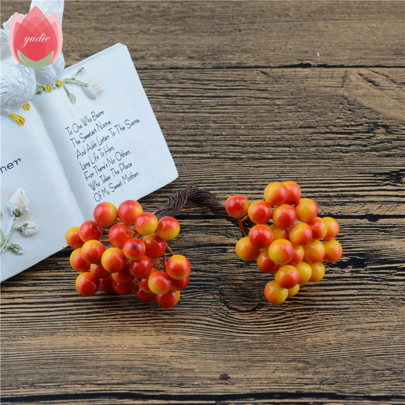 Red Yellow Дешевые 25 шт 50 голов 0,5 см ягоды Бакка искусственные цветы для свадебного украшения DIY Скрапбукинг декоративный венок поддельные цветы - Цвет: Red Yellow