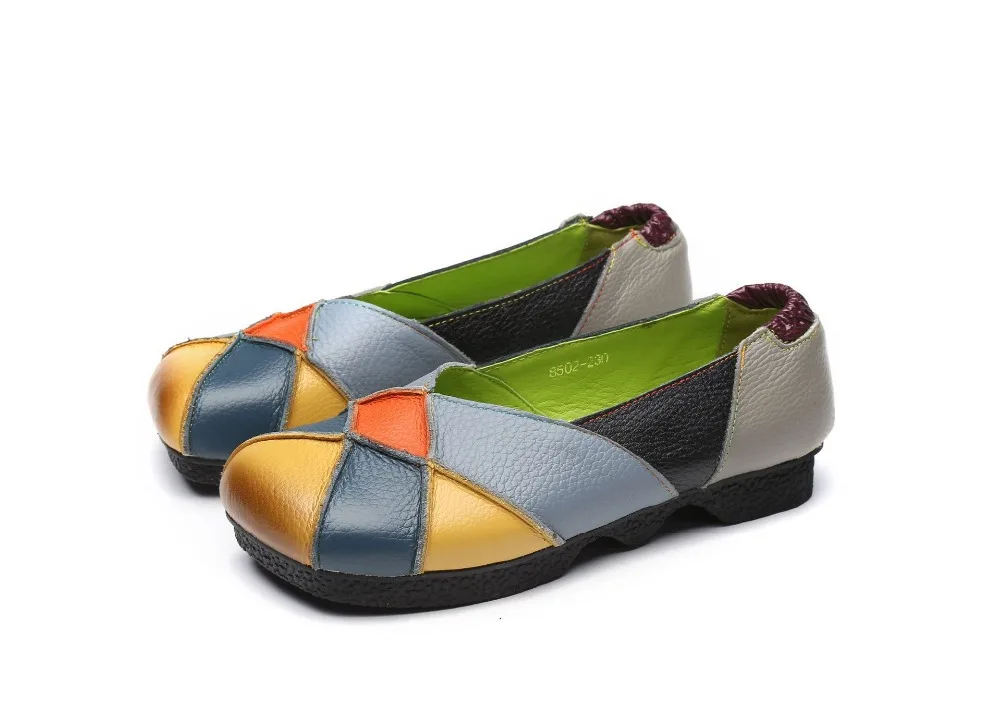 

Ethnic style handmade leather color matching low heel women's shoes casual shoes soft bottom soft surface