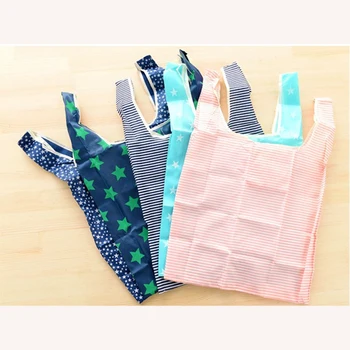 Unisex  Star Dots Stripe Reusable Portable folding bag Waterproof Reusable Eco Shopping Travel Shoulder Bag Pouch Tote Handbag