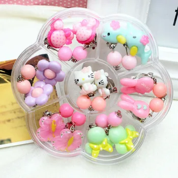 

7 pcs/lot Mixed Styles Lot ovely Cartoon Children Jewelry Baby Girl Earrings Kids Ear Clip On Pierced Alloy Painless Earrings
