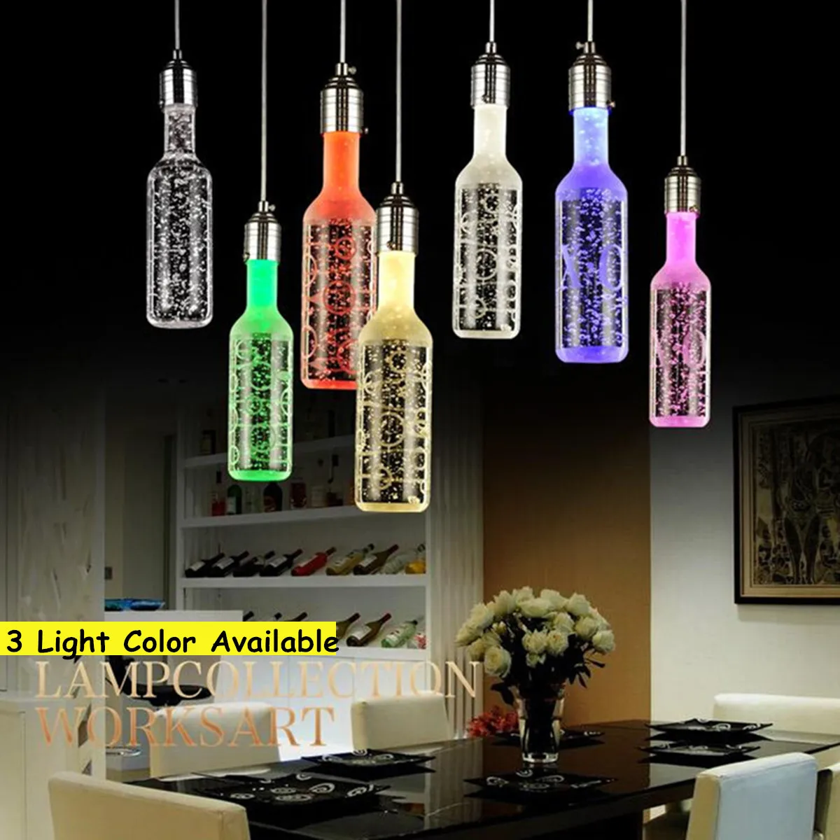 

220V 3W Bottle LED Crystal Bubble Pendant Light Home Bar Living Room Pendant Night Lamp Fixture Decoration Indoor Lighting