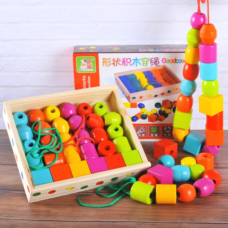 Toy Beads Shape Threading Tangram/Jigsaw Board Wooden Toys Shape blocks