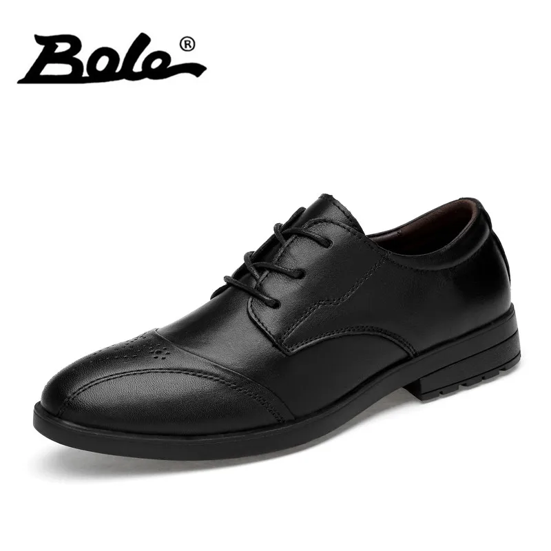 

BOLE Men Genuine Leather Dress Shoes Breathable Men Brogue Shoes Pointed Lace Up Men Formal Shoes Size 38-45