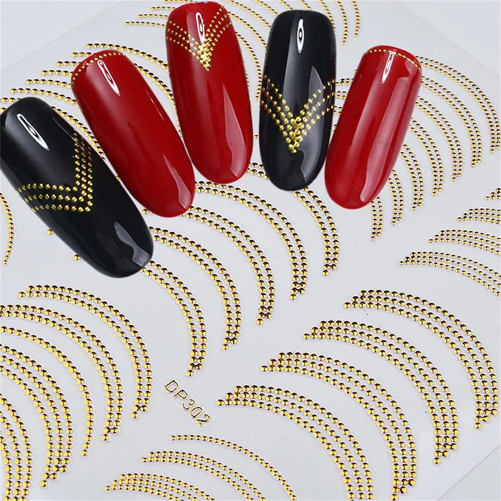 

1 Sheet 3D DIY Nail Art Stripes Decals Sticker Gold Rivert Metal Adhesive Nail Sticker Decals Wave Line Manicure Decor Tools