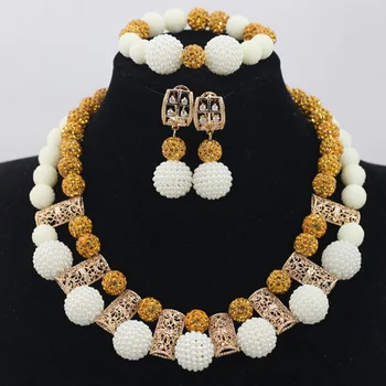 

African Gold/White Coral Beads Jewelry Set Add White Ball African Jewelry Sets Nigerian Wedding Jewelry Sets Free Shipping CJ778