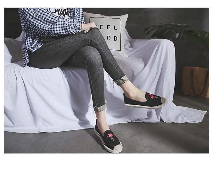Kalupao 2018 Girls Shoe Embroidery Embroidery  Flamingo Canvas Shoes Summer Flat Asakuchi Fisherman Shoes Breathable Casual Shoe (3)